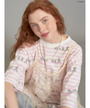 AMERICAN HOLIC 発砲プリントボーダーＴシャツ／Ｄｉｓｎｅｙ Border Pink