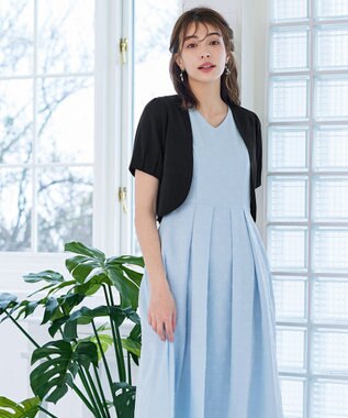 Tiaclasse 【洗える】大人上品なタックパフスリーブボレロ ブラック