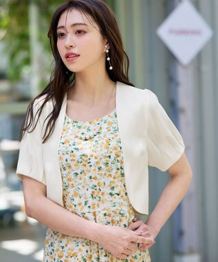 Tiaclasse 【洗える】大人上品なタックパフスリーブボレロ アイボリー