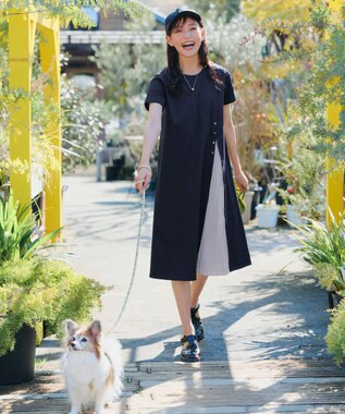 Tiaclasse 【UVケア・接触冷感】”あまラク” アシメプリーツカットソーワンピース ネイビー