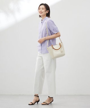 J.PRESS LADIES 【洗える】アセVisギンガム シャツ ブラウス ラベンダー系