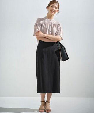 組曲 S 【WEB限定】ストライプジャガード タイトスカート ブラック系