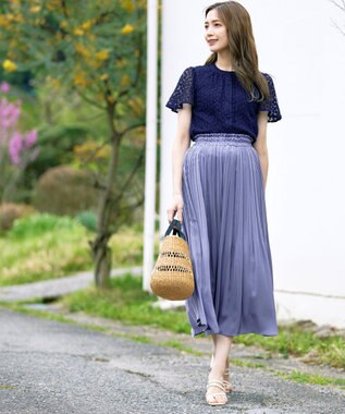 Tiaclasse 【洗える】チュールレースブラウス ネイビー