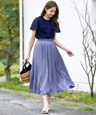 Tiaclasse 【洗える】チュールレースブラウス ネイビー