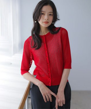 組曲 S 【先行予約・前後着用可】メッシュニット 七分袖カーディガン