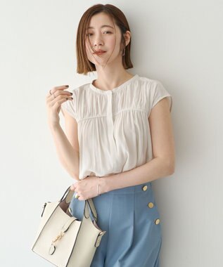 YECCA VECCA <<接触冷感>>フレンチスリーブギャザーブラウス