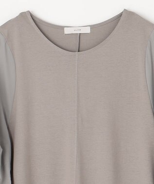 ANY 異素材コンビ ボリュームスリーブワンピース グレー