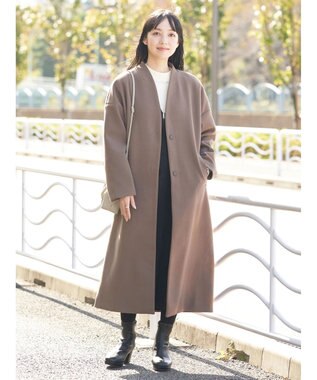 earth music&ecology Ｖネックノーカラーコート Brown