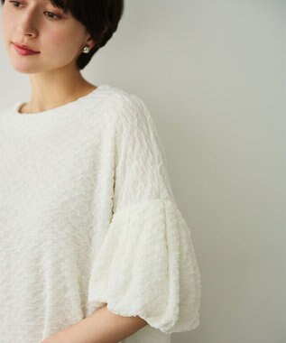 #Newans 【金子綾さんインスタライブご紹介アイテム】【洗える/セットアップ可能】ふくれジャガード パフスリーブブラウス ホワイト