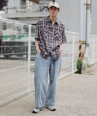 WEGO タックワイドストレートデニム デニム淡加工色