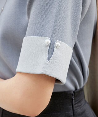 Tiaclasse L 【洗える】配色カフスニットトップス ブルー×サックス