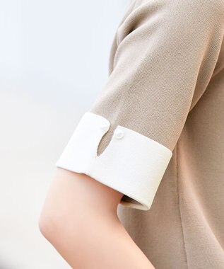 Tiaclasse L 【洗える】配色カフスニットトップス モカ×オフホワイト