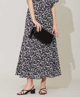 ICB 【洗える】シルエットフラワープリント マーメイドスカート ブラックベース柄