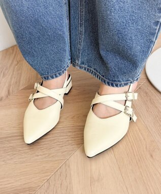 WEGO ダブルベルトポインテッドシューズ ライトイエロー