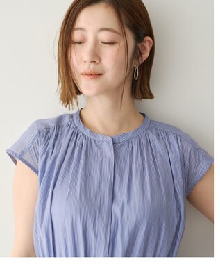YECCA VECCA ギャザードロストワンピース Stripe