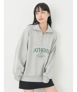 earth music&ecology ハーフジップロゴチュニック Light Gray