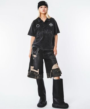WEGO 【ユニセックス着用ITEM】ブリーチグラフィックポロシャツ（SS） ブラックその他