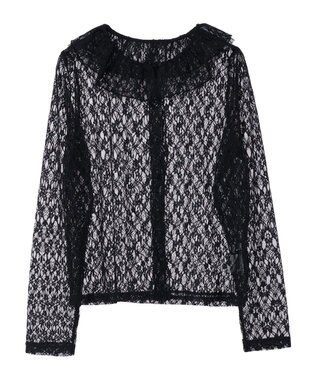 earth music&ecology ポコポコレースブラウス Black