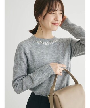 Green Parks ビジュー付きニットプルオーバー Gray Mixture