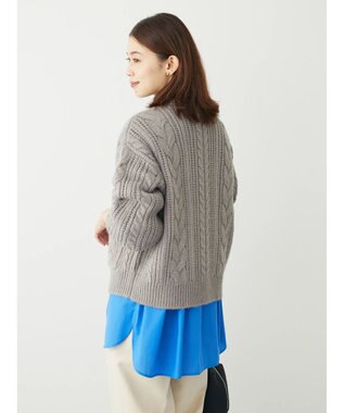 Green Parks ケーブル釦ニットカーディガン Gray