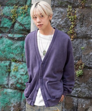 WEGO 【ユニセックス着用ITEM】ケミカルスウェットカーディガン パープル