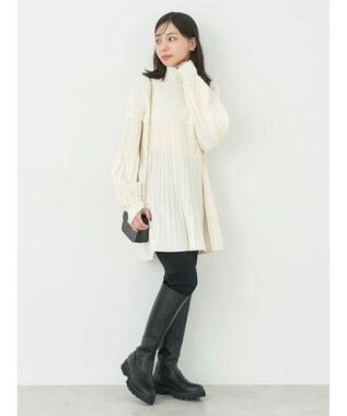 earth music&ecology プリーツフレアニットチュニック Ivory