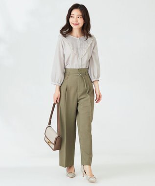 ANY SIS 【セットアップ対応】リネンライク ワイドパンツ カーキ