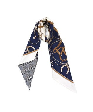 Marca ＜秋の新色！＞【Marcaオリジナル】ベルト＆グレンチェック剣先  シルクツイル 剣先スカーフ ネイビー×オフ