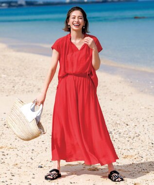 UNFILO ヴィンテージシアー ギャザーブラウス スカーレット