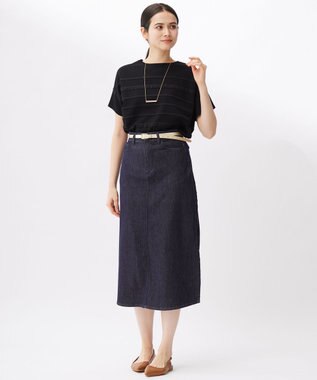 自由区 S 【接触冷感・UVカット・洗える】クレープストレッチボーダー ニット ブラック