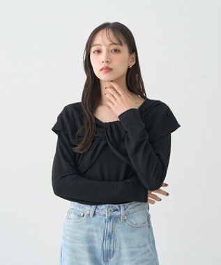 earth music&ecology リボンライクドレーププルオーバー Black