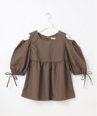 Feroux 【洗える】フクレジャガードチュニック ブラウス ダークブラウン系