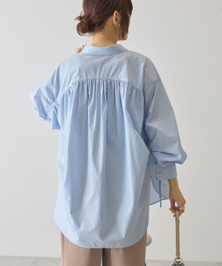 AMERICAN HOLIC 【イージーケア】バックギャザーリボンシャツ Sax