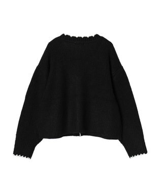 earth music&ecology スカラップニットカーディガン Black