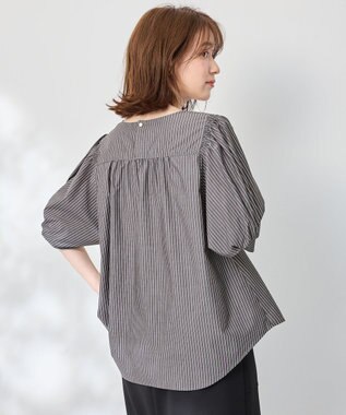ANY 【抗菌防臭/速乾/手洗い可】エニィファンクション パフスリーブブラウス ブラックストライプ