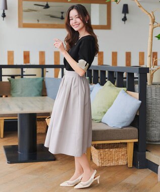 Tiaclasse L 【洗える】配色カフスニットトップス ブラック×グレージュ