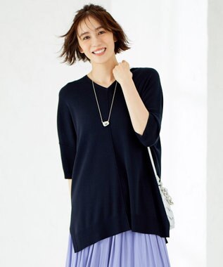 自由区 【新型登場！/WEB限定カラー有】ハイツイストコットンアセテート ニット5分袖 ネイビー系