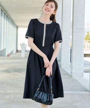 Tiaclasse L 配色フレアワンピース ネイビー