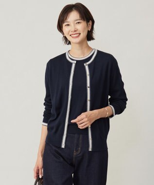 J.PRESS LADIES L 【洗える】トリムツイン ニット ネイビー系