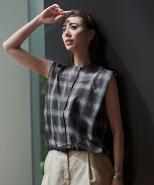 ICB L ハイツイストシアーチェック ノースリーブブラウス