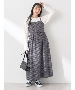 earth music&ecology ビスチェ風キャミドレ Check Black