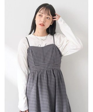 earth music&ecology ビスチェ風キャミドレ Check Black