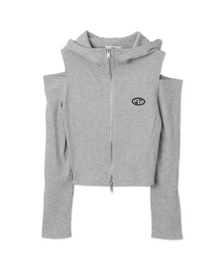 WEGO オープンショルダーダブルジップパーカー 杢グレー