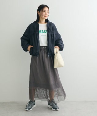 Green Parks メッシュティアードスカート Charcoal Gray