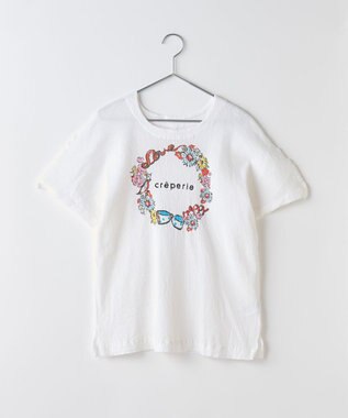crêprie tsumori chisato creperie HAND PRINT T-Shirt FLOWER クレプリ フラワーリースプリント ドルマンTシャツ WHITE