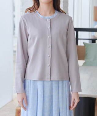 Tiaclasse 【小倉優子さん着用・洗える・接触冷感・汗ジミ防止】“サマさまカットソー”フレームボタンカーディガン グレージュ