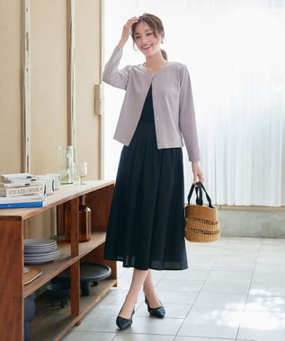 Tiaclasse 【小倉優子さん着用・洗える・接触冷感・汗ジミ防止】“サマさまカットソー”フレームボタンカーディガン グレージュ