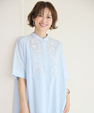 自由区 L エンブロイダリーブロード ワンピース サックス×オフ