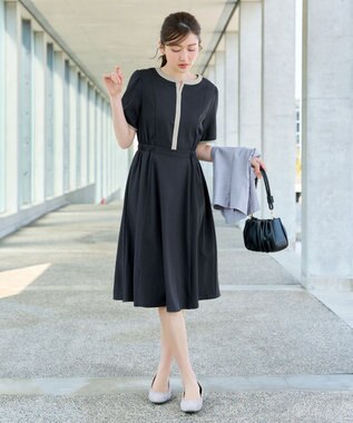 Tiaclasse L 配色フレアワンピース ネイビー