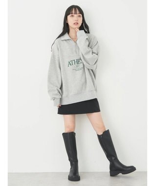 earth music&ecology ハーフジップロゴチュニック Light Gray